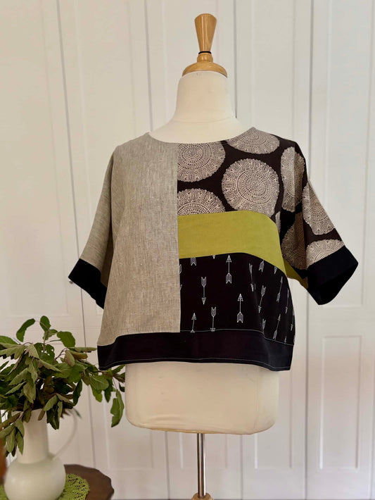 Zero Waste Crop Top : Black, Beige & Green
