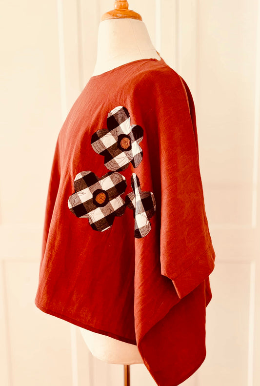 Alexa | Rust Linen with B&W florals