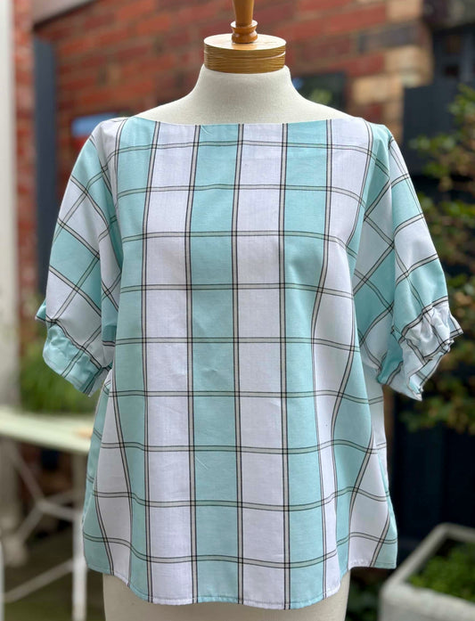 Puff Top | Aqua Squares