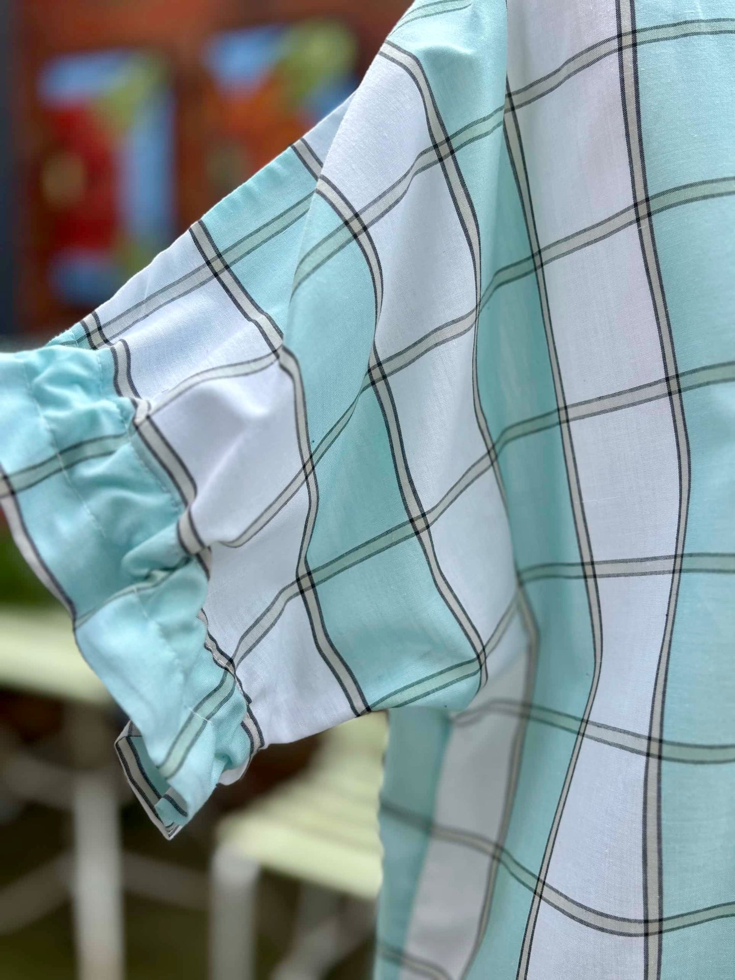 Puff Top | Aqua Squares