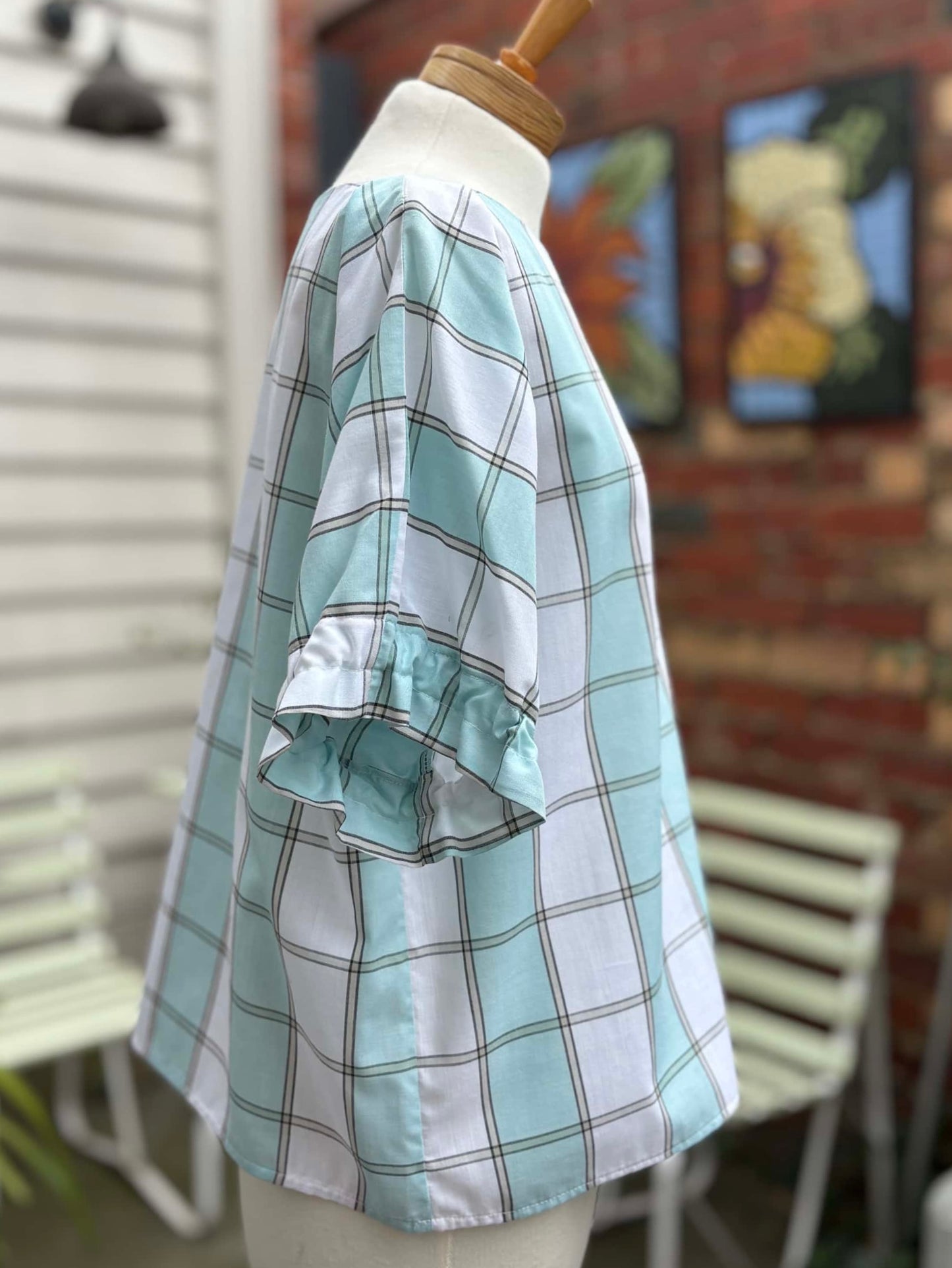 Puff Top | Aqua Squares
