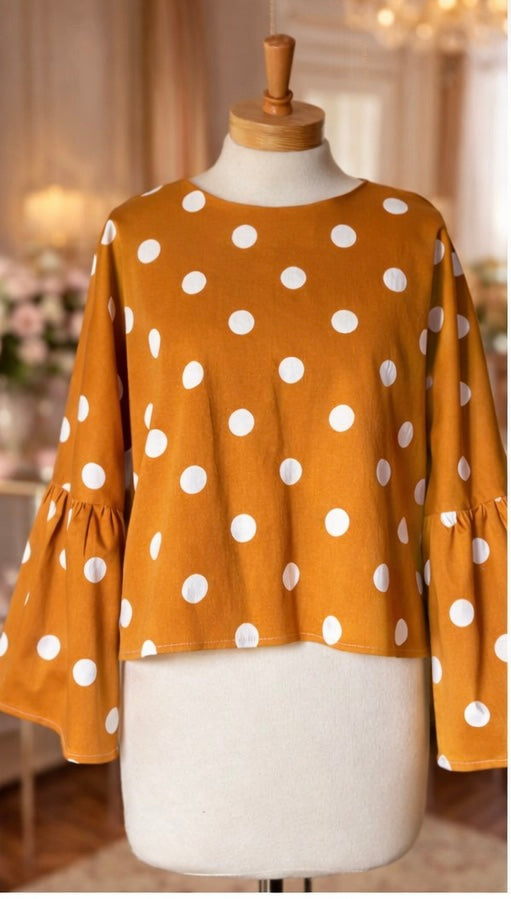 Gathered T-shirt | Mustard & White polka dots
