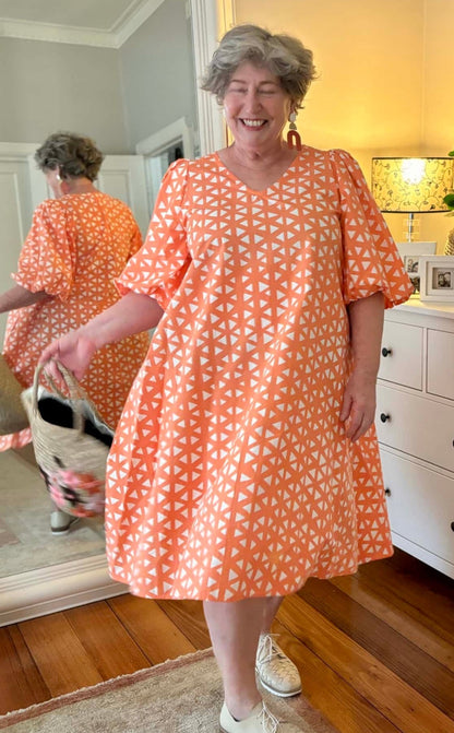 Eadie Dress | Orange & White Cotton