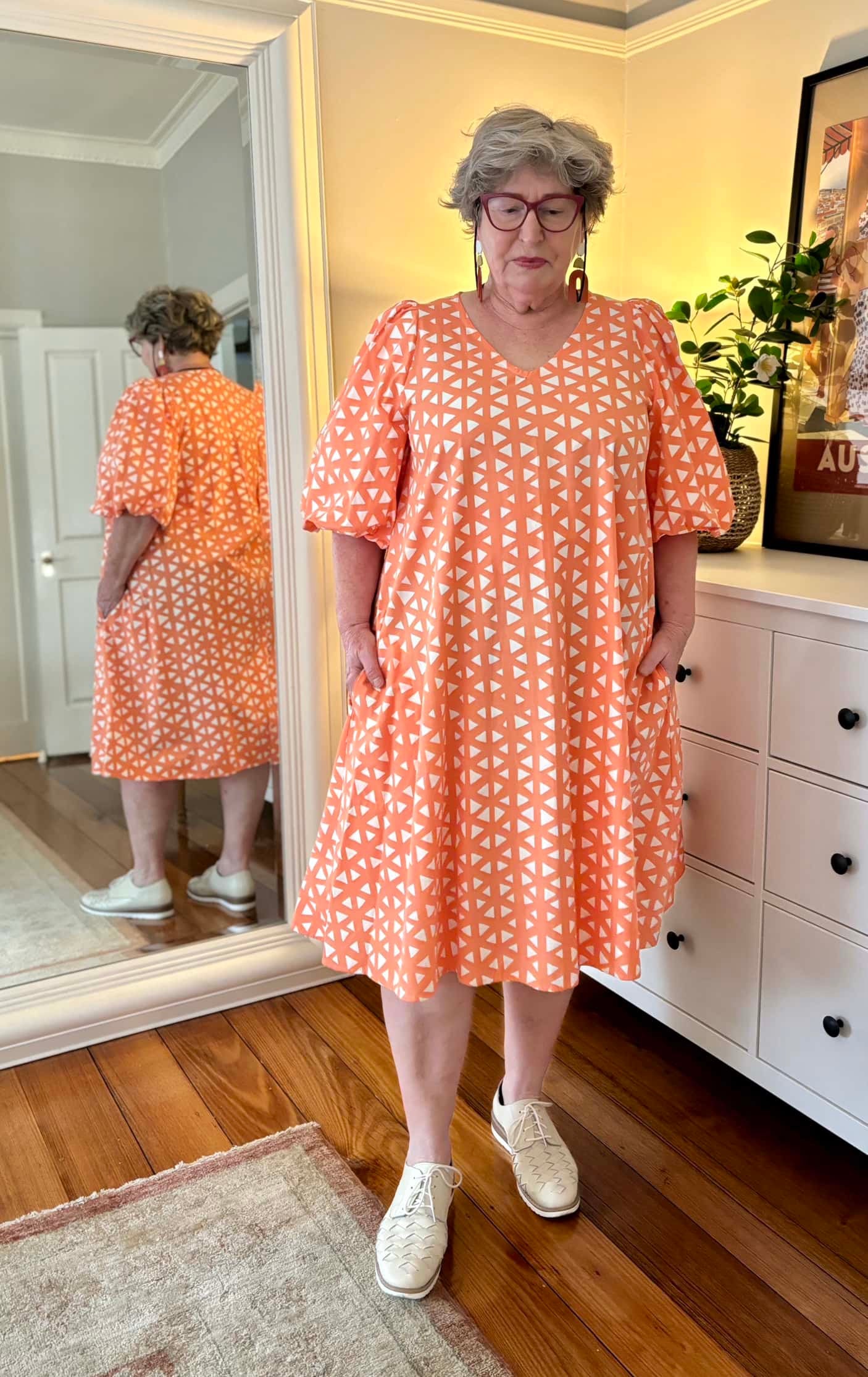 Eadie Dress | orange and white cotton