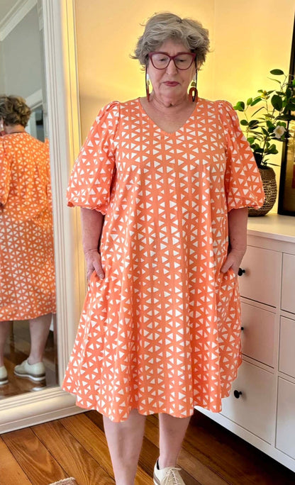 Eadie Dress | Orange & White Cotton